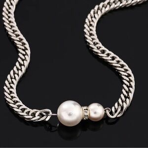Double Pearl Silver Chain Necklace